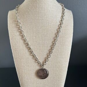 💜🩶 LAILA ROWE Silver-Tone Round Pendant Chain Necklace - Women's Jewelry purple